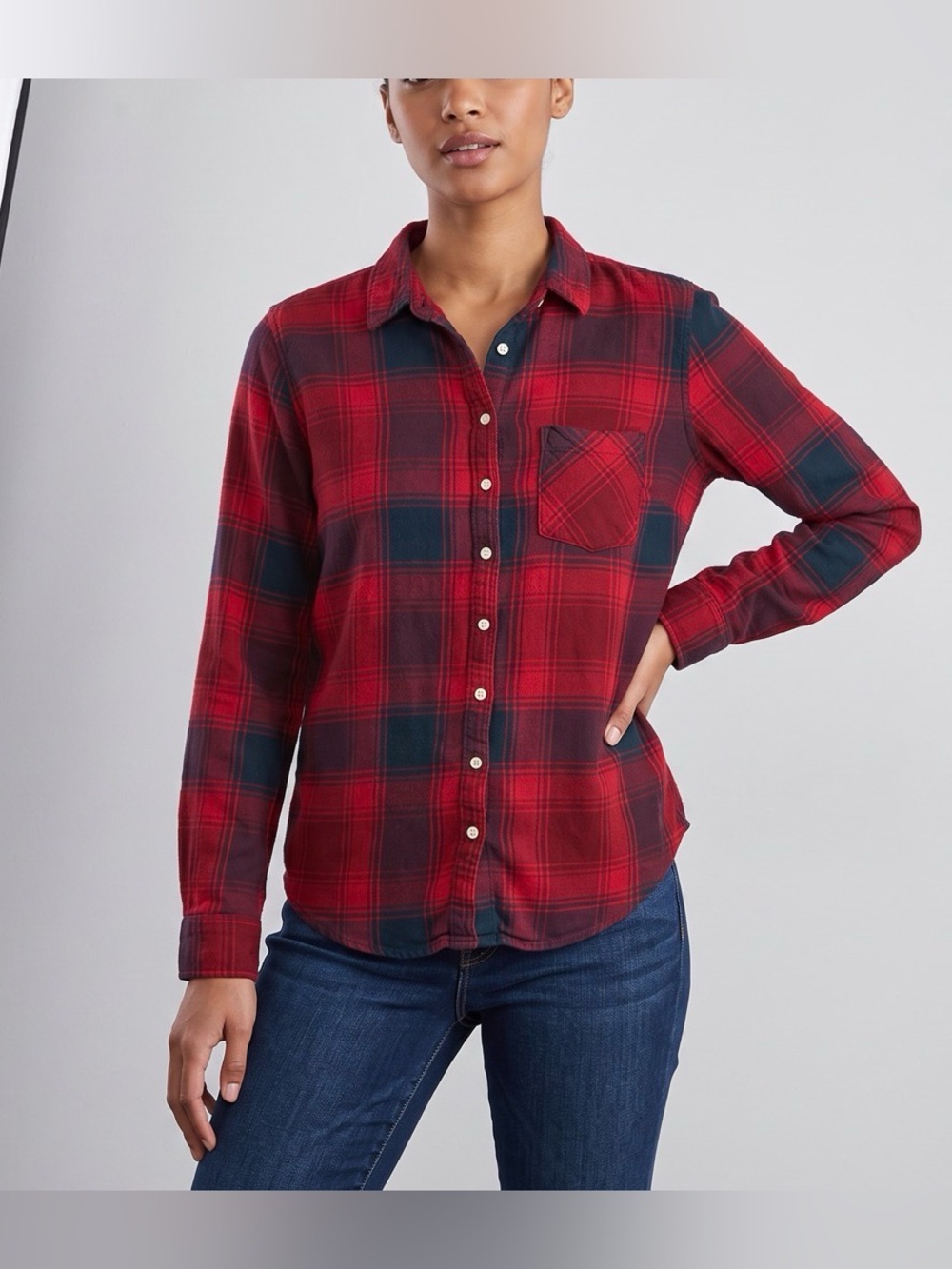 Aeropostale Red and Navy Plaid Button-Down Shirt